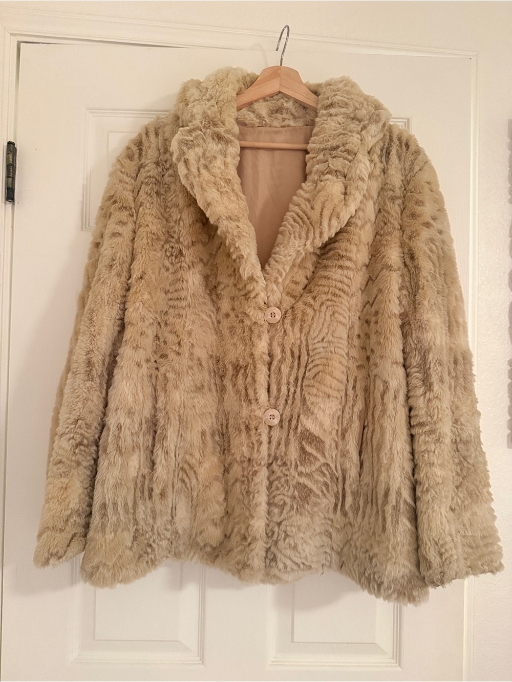 Womens Faux Fur Coat - Cream